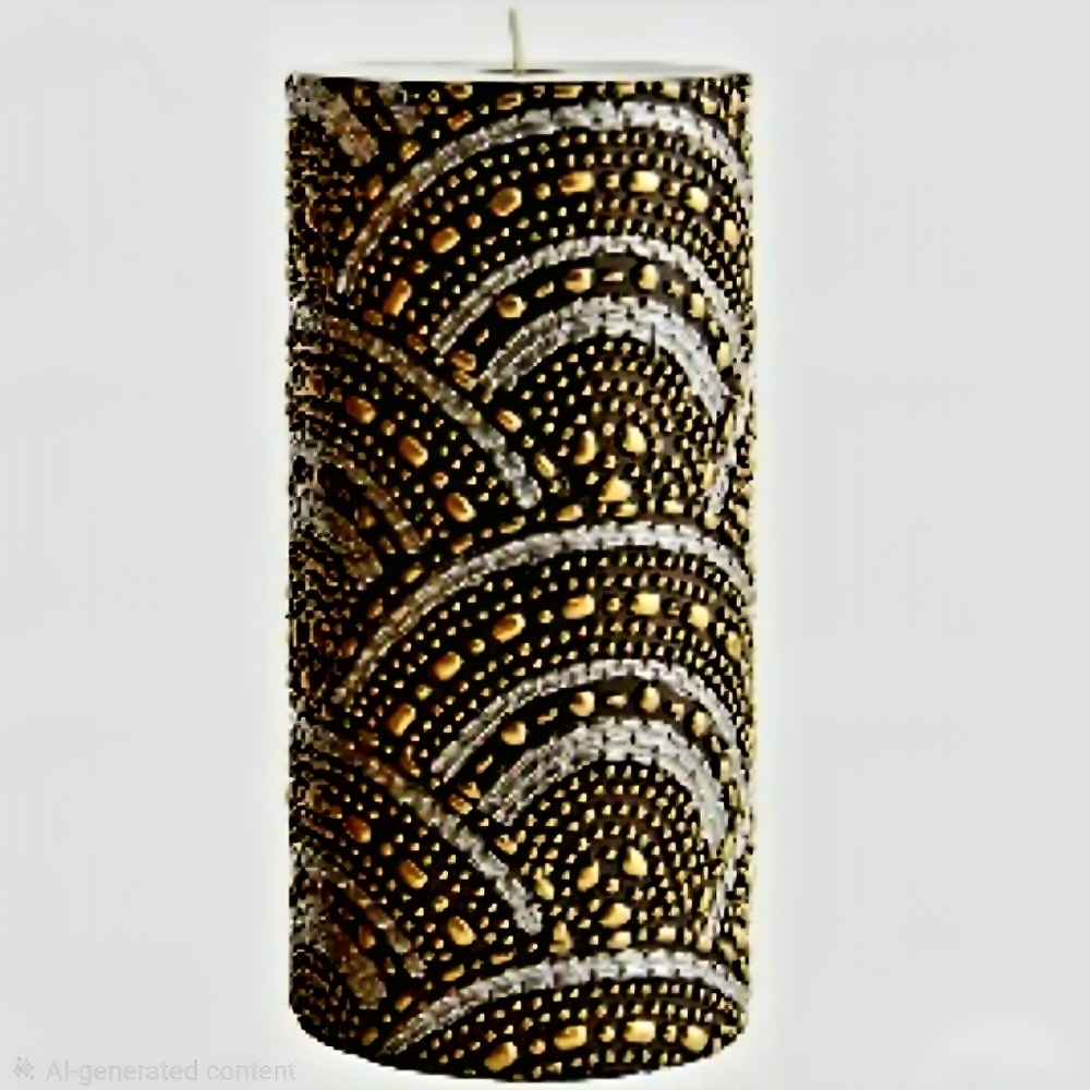 Pier 1 Elegant Gold, Chocolate Brown, White, and Black Decorative Pillar Candle